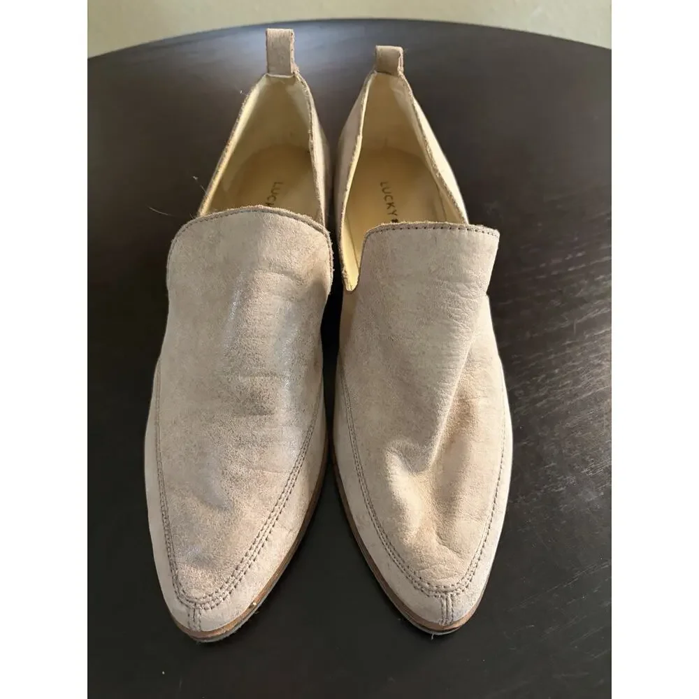 Lucky Brand Suede Mules Booties Womens 8.5 Taupe Slip On Western Boho Leather